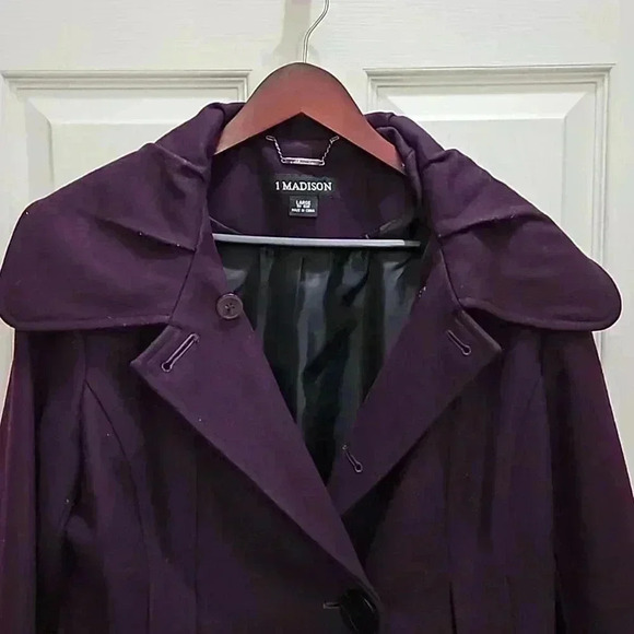 1 Madison Purple Wool Minimalist Peacoat Sz Lg - Picture 2 of 7